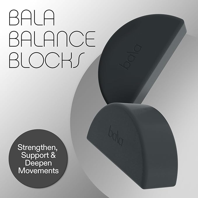 Bala Balance Blocks 2 Pack, Yoga Blocks for Working Out, (Charcoal) - Semi-Circular Yoga Accessories for Stretching & Exercise - Yoga Equipment for Home Workout - Yoga Block Essentials for Women & Men