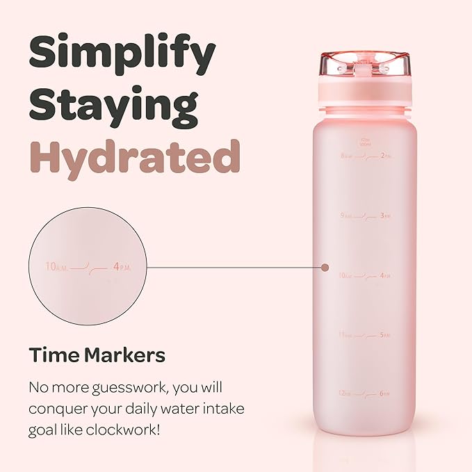 Hydracy Water Bottle with Time Marker -Large BPA Free Water Bottle & No Sweat Sleeve -Leak Proof Gym Bottle with Fruit Infuser Strainer & Times to Drink -Ideal for Fitness Sports & Outdoors