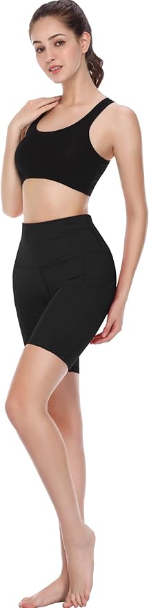 CADMUS Women's High Waist Spandex Yoga Shorts for Bike Running Two Side Pockets