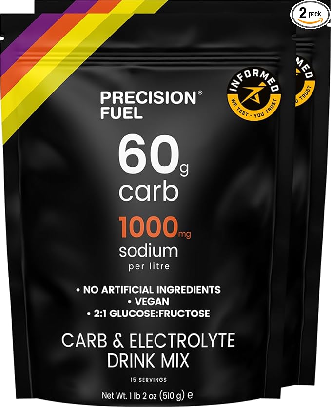 Precision Fuel PF 60 Carb & Electrolyte Drink Mix Powder for Hydration & Energy - Endurance Sports Nutrition, Vegan, Hypotonic - 60g Carb, 1000mg Sodium per Litre - Mild Citrus Flavor, 2-Pack