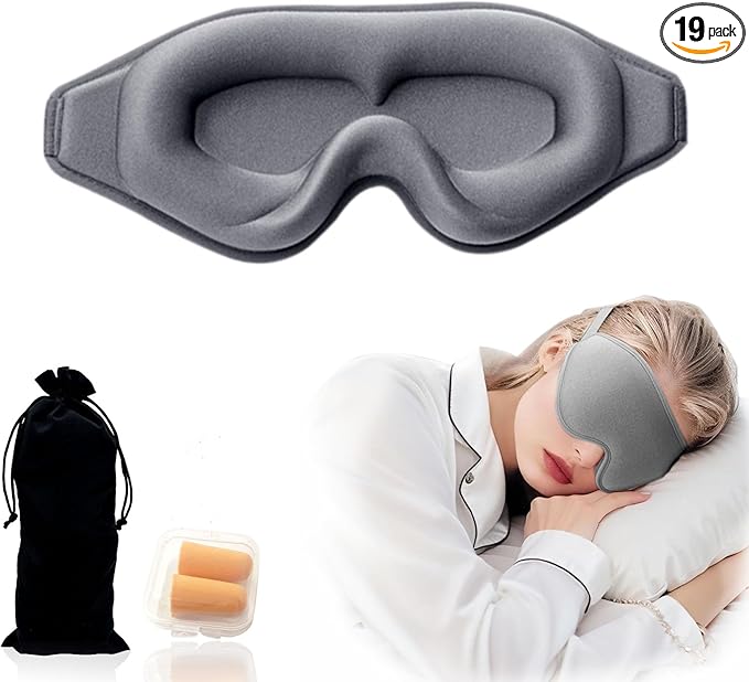 3D Contoured Sleep Eye mask Side Sleeper Men Women Zero Eye Pressure high Density Memory Foam Soft Breathable Light Blocking Night Blindfold Travel Yoga Napping Gray