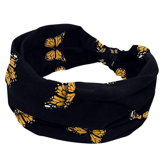Butterfly on Black Background Headbands for Women's Hair,Soft Elastic Bandeau Hair Bands Makeup Yoga Workout Running Sweat Hair Wraps Fashion Hair Accessories