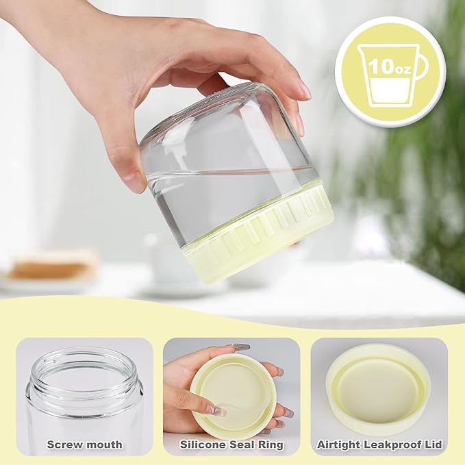Overnight Oats Containers with Lids, 10oz Glass Jars with Lids 4 pcs, Milk White, Wide Mouth Mason jars for Salad, Yogurt, Snacks, Meal Prep