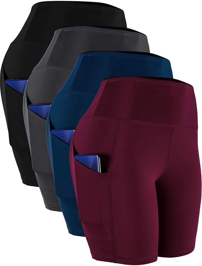 CADMUS Women's High Waist Spandex Yoga Shorts for Bike Running Two Side Pockets