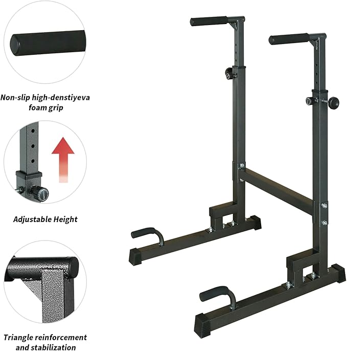 Adjustable Height Dip Bar Station, Heavy Duty Dip Station Push Up Bar for Home Gym,Multi-function Dip Station Pull Up Bar Full Body Strength Training Workout Fitness Equipment for Tricep Dips