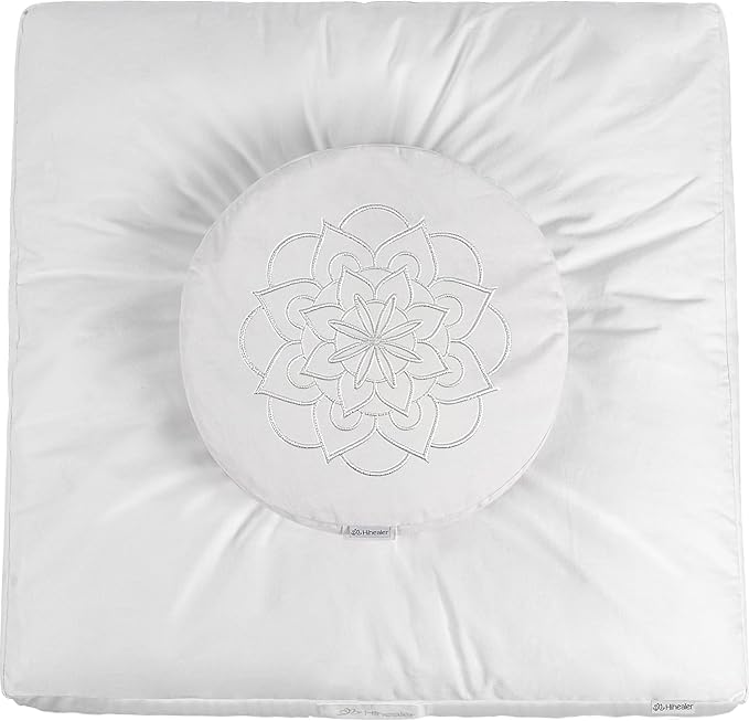 Hihealer Meditation Cushion Set Large Cotton Floor Pillow & Traditional Tibetan Yoga Bolster for Adults Zafu Meditation Mat with Buckwheat Filling (Pure White)