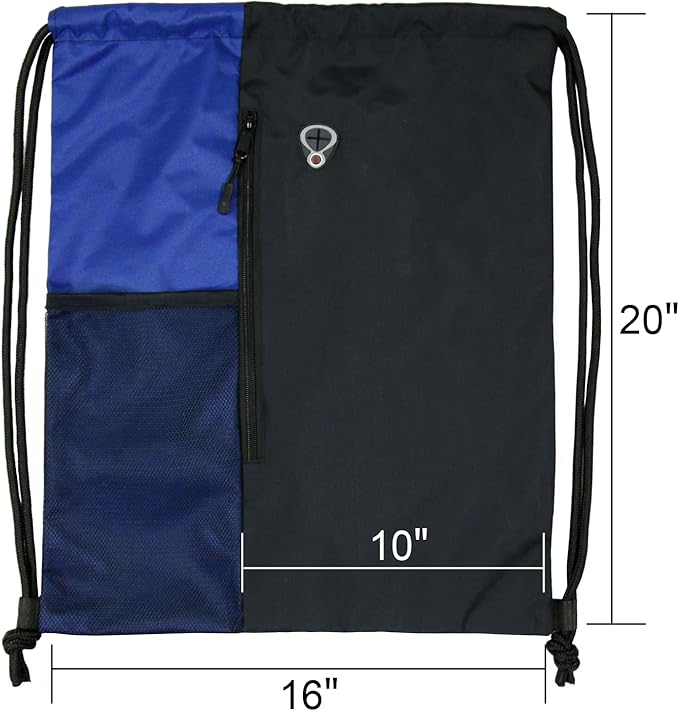 BeeGreen Royalblue Drawstring Backpack Gym Bag For Men & Women – Sports Sackpack with Mesh Water Bottle Holder & 2 Zippered Pockets – Large 16x20 Inch Cinch String Backpack