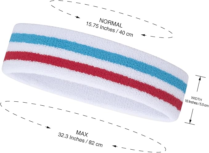 ONUPGO Sweatband Headbands for Men & Women -12PCS Sports Headbands Moisture Wicking Athletic Cotton Terry Cloth Headband for Tennis,Basketball,Football,Gym,Working Out