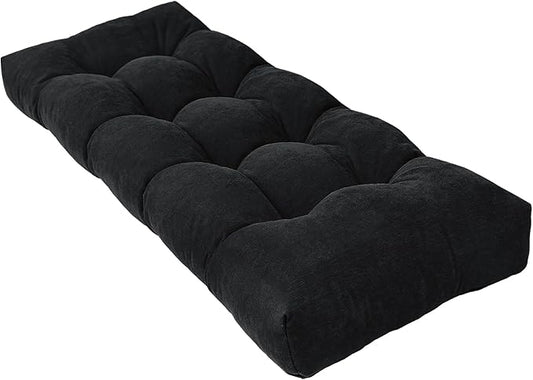 Bench Cushion 48 Inch - Chenille, High-Density Memory Foam, Non-Slip Bottom, Soft Durable Indoor Tufted Long Seat Cushion for Window Garden Furniture (Black, 48x16x4 Inch)