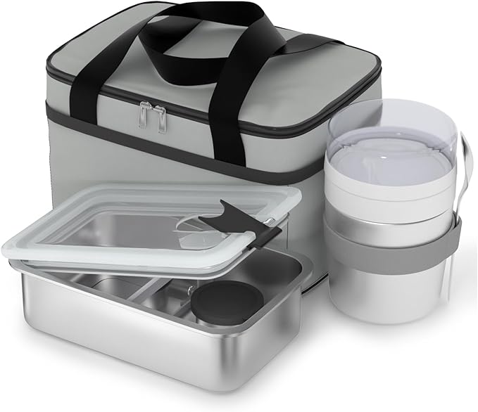 Stainless Steel Bento Lunch Box Set for Adult - 42oz Leak-Proof Bento Lunch Box Container with Thermo, Insulated Bag for Work Travel Dining Out