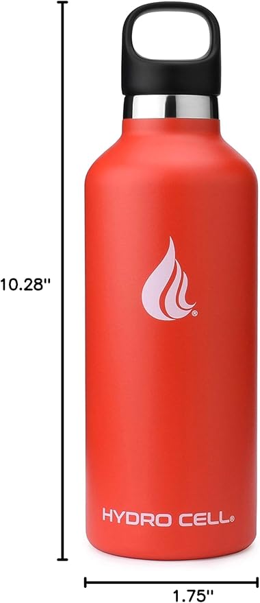 HYDRO CELL Stainless Steel Water Bottle with Straw & 2 Standard Mouth Lids (32oz 24oz 20oz 16oz) Keeps Liquids Hot or Cold w/Double Wall Vacuum Insulated Leak Proof Sport Design (Red 32oz)