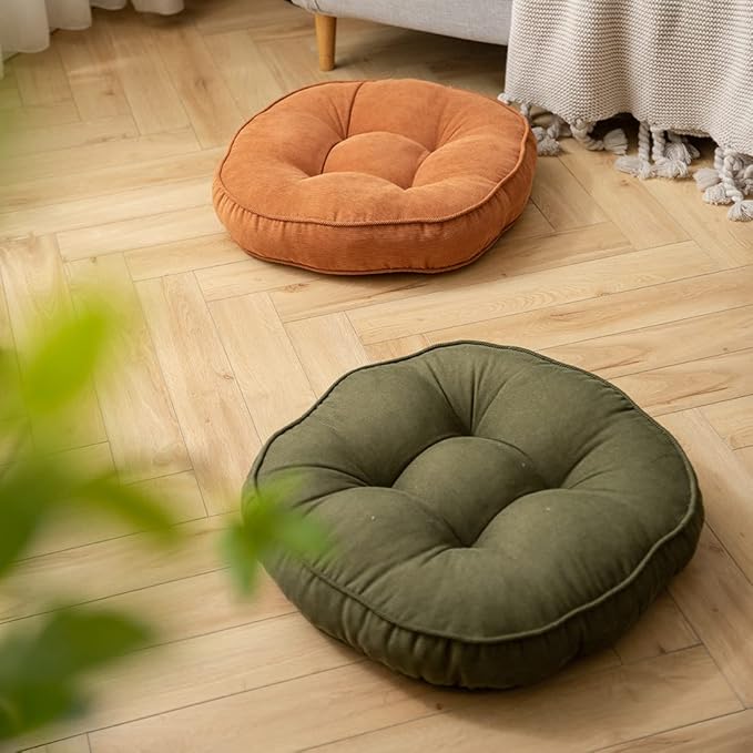 Corduroy Chair Pads Seat Cushion Soft Thicken Bedroom Living Room Floor Tatami Cushion Round Seat Pad for Kids Reading Adult Office,1 Count (Dark Green,22"x22")