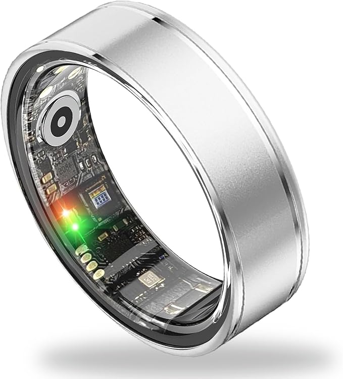 Fitness Tracker Ring for Women – Smart Ring with Heart Rate, SpO2, Blood Pressure, Sleep Monitoring, Step & Calorie Counter, 5ATM Waterproof, No Subscription Fee (Silver, 8)