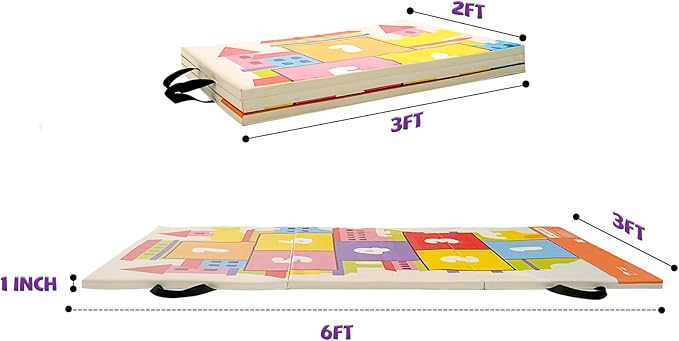 Kangaroo Hoppers Gymnastics Tumbling Mats for Kids, Foldable Gym Mat with Carrying Handles for Home Activity Play