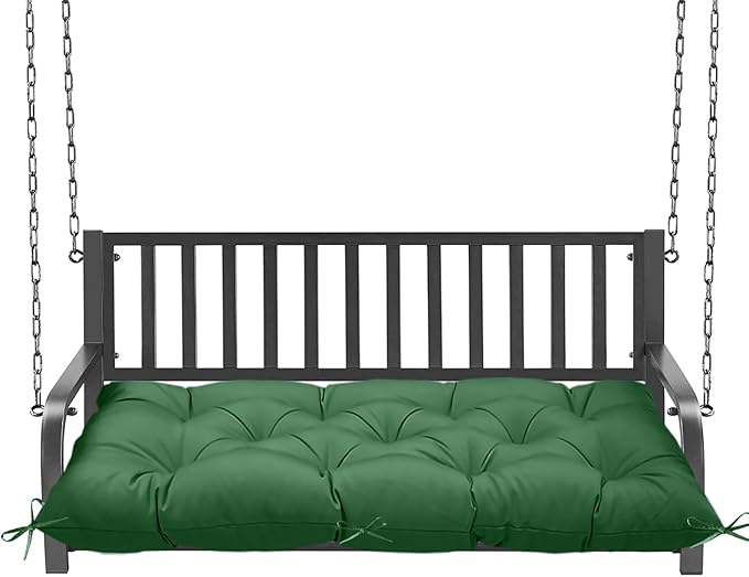 Outdoor Bench Cushion 60inches Waterproof & Fade Resistant Patio Furniture Cushions Tufted Fresh Porch Swing Lounger Loveseat Pads with Straps(Dark green-60x20in)