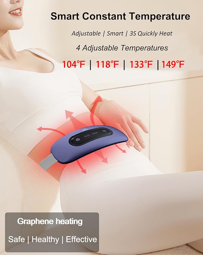 Electric Heating Pad,Portable Cordless Menstrual Heating Pad with 4 Heat Levels and 4 Massage Modes, Fast Large Heating Belly Wrap Belt(Navy Blue)