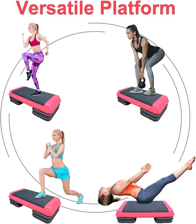 Exercise Aerobic Step Platform,Adjustable Height Fitness Stepper Stackable Risers, Aerobics Stepper Workout Stepper for Gym Home Cardio Strength & Training