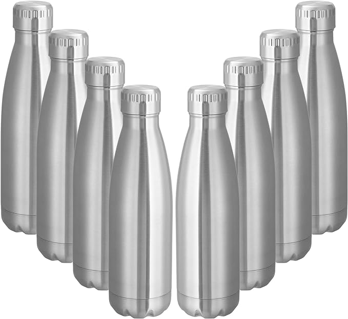 VEGOND 17oz Stainless Steel Water Bottles Bulk, Reusable Metal Sports Water Bottle Keeps Drink Hot and Cold, BPA Free Double Wall Vacuum Cola Shape Insulated Water Bottles for Camping Gym, 8 Pack
