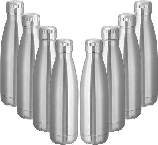 VEGOND 17oz Stainless Steel Water Bottles Bulk, Reusable Metal Sports Water Bottle Keeps Drink Hot and Cold, BPA Free Double Wall Vacuum Cola Shape Insulated Water Bottles for Camping Gym, 8 Pack