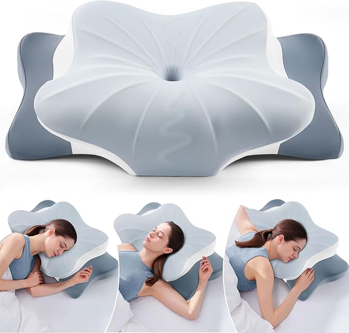 Cervical Pillow for Neck Pain Relief -Cooling Ergonomic Memory Foam Pillow with Ice Silk Pillowcase, Dual-Height Orthopedic Support Contour Pillow for Side/Back/Stomach Sleepers, CertiPUR-US Certified