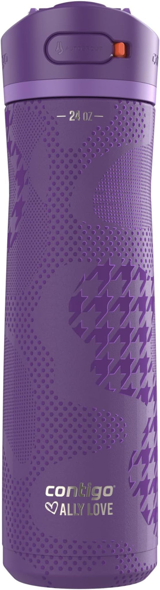 Contigo x Ally Love Ashland Chill 2.0, Stainless Steel, Spill Proof Water Bottle with AutoPop Easy Lean Lid, BPA Free, 24oz, Violet