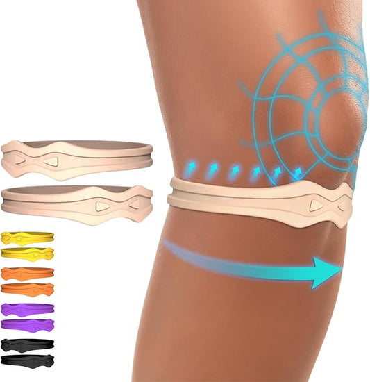 Fitgeno Knee Strap Patella Support: Knee Band for Patellar Tendon Pain Relief - Knee Brace for Tendonitis Jumpers Running Sports Basketball Men Women 2 Packs (Beige)