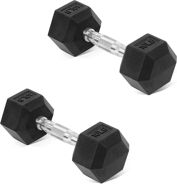 Hex Rubber Coated Dumbbells Hand Weights Pairs for Exercises and Fitness and Home Gym, Pairs