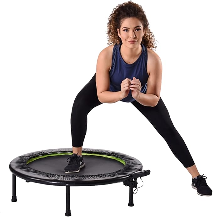 Stamina Folding Trampoline with Smart Workout App, Black - Portable Fitness Rebounder for Home Gym, Cardio & Strength Training, Jumping Exercise Equipment