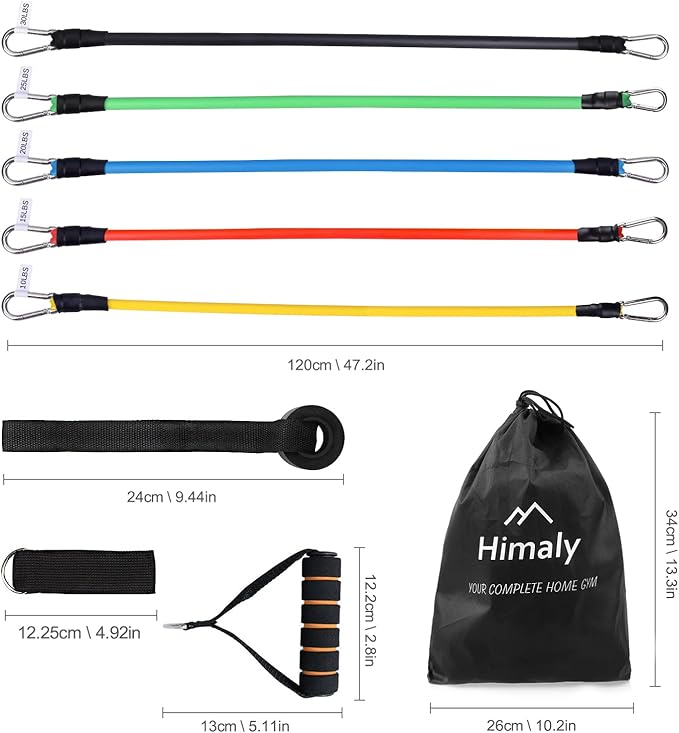 Resistance Bands Set, Himaly Exercise Bands Strength Training Fitness Bands Workout Elastic Bands with Legs Ankle Straps, Door Anchor, Handles & Carry Bag for Home Outdoor Workouts