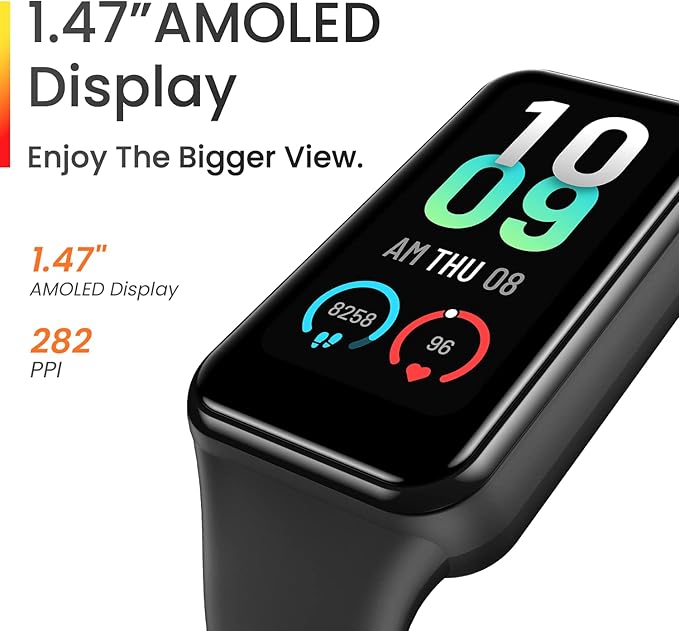 Amazfit Band 7 Fitness & Health Tracker for Women Men, 18-Day Battery Life, Alexa Built-in, 1.47”AMOLED Display, Heart Rate & SPO₂ Monitoring, 120 Sports Modes, 5 ATM Water Resistant, Black (Renewed)