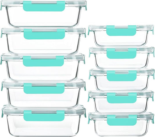 [10-Pack]Glass Meal Prep Containers with Lids, MCIRCO Glass Food Storage Containers with Snap Locking Lids, Airtight Lunch Containers, Microwave, Oven, Freezer and Dishwasher, Green