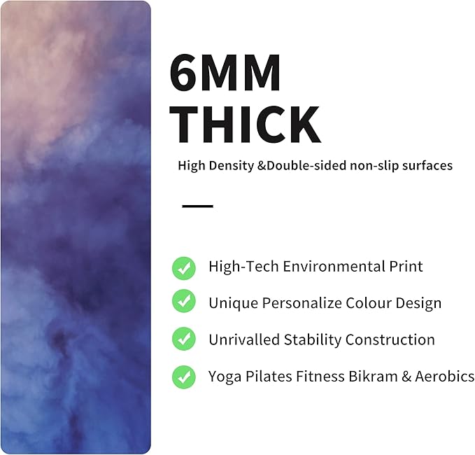 nuveti Yoga Mat Print Extra Thick TPE Non Slip Fitness Exercise Mat with Carrying Bag,72"x24" Extra Thick 6MM Exercise & Workout Mat for Yoga, Pilates Fitness and Floor Exercises