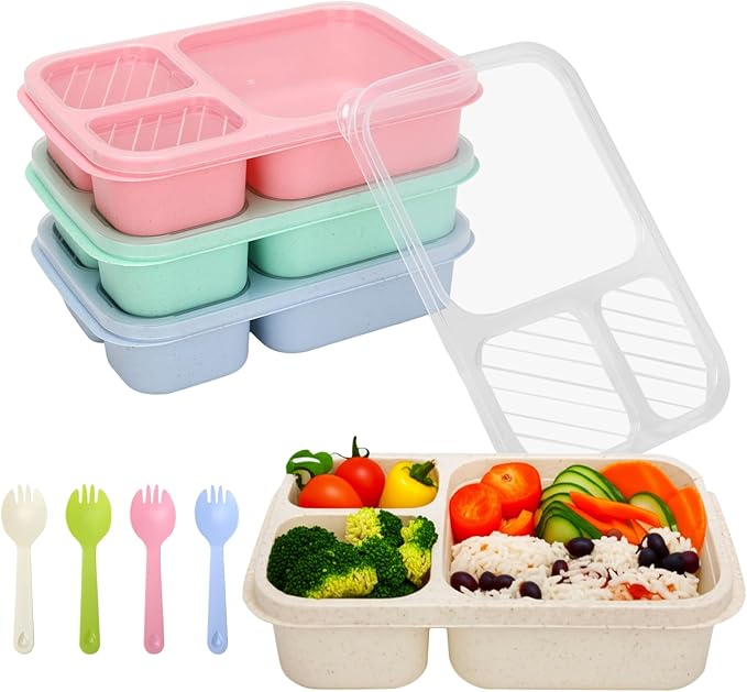 Adult Lunch Box - 4 Pack, Reusable Food Storage Snack Containers - Stackable for Work, and Travel (1000ml 3 Cells)