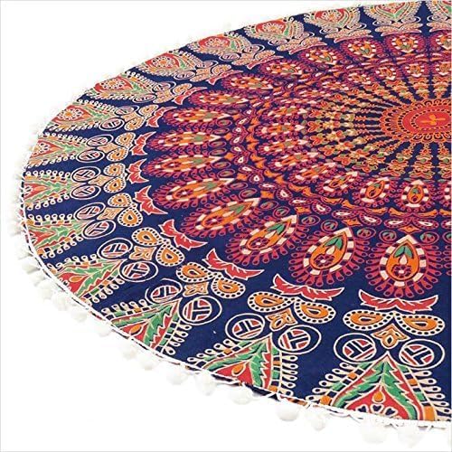 Eyes of India - Mandala Floor Pillow Cover Meditation Cushion Seating Throw Hippie Round Colorful Decorative Bohemian Indian Pouf Ottoman Handmade Cover ONLY (A1 Dark Blue-2, 32" x 32")