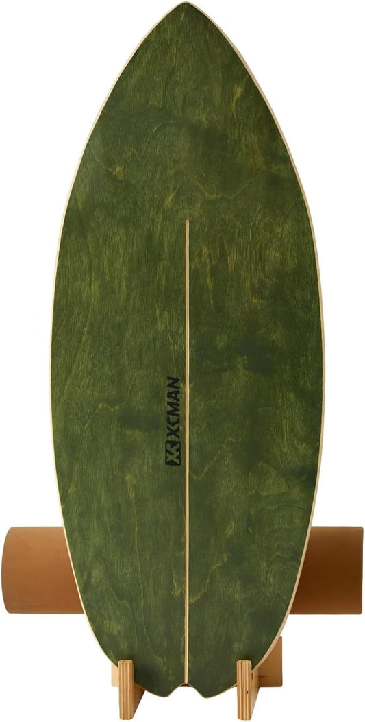 XCMAN Surf Balance Board Trainer with Roller Wooden Exercise Balancing Stability Trainer - Non Slip Surface for Adults Kids|Balance Board for Surfing,Snowboarding,Skateboarding,Hockey,Yoga Training