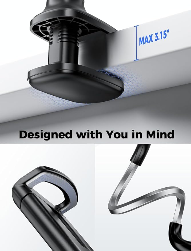 Gooseneck Tablet Holder, Tablet Stand : Flexible Arm Clip Tablet Mount Compatible with iPad mini Pro Air, Kindle, Switch, Galaxy Tabs, More 4.7-11" Devices-(Black)