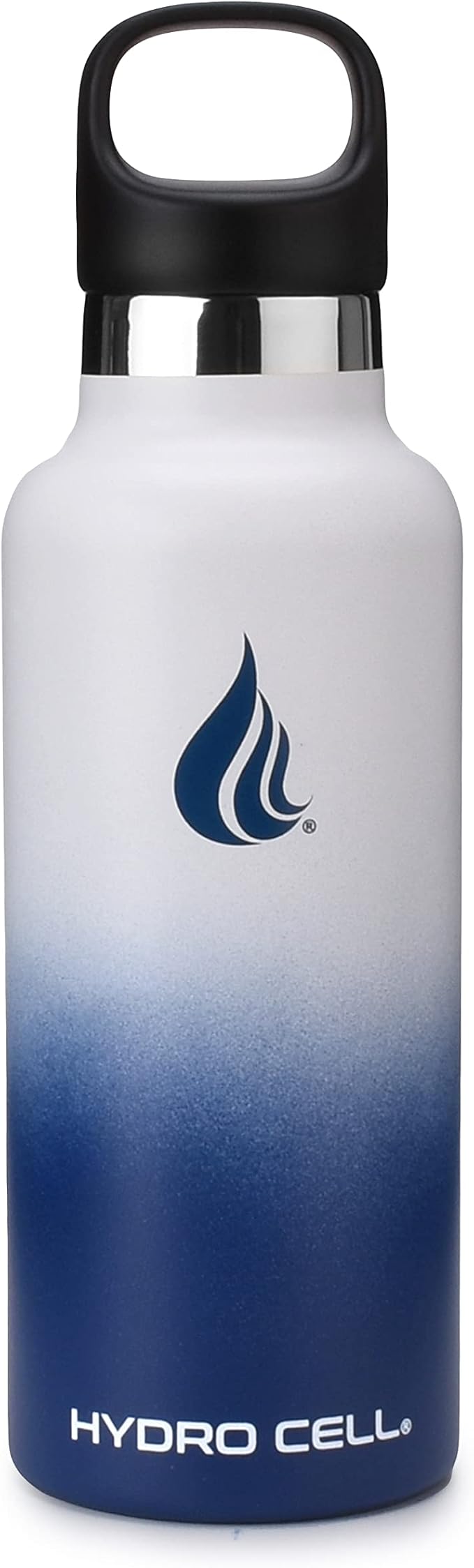 HYDRO CELL Stainless Steel Water Bottle with Straw & 2 Standard Mouth Lids (32oz 24oz 20oz 16oz) Keeps Liquids Hot or Cold w/Double Wall Vacuum Insulated Leak Proof Sport Design (Navy/White 20oz)