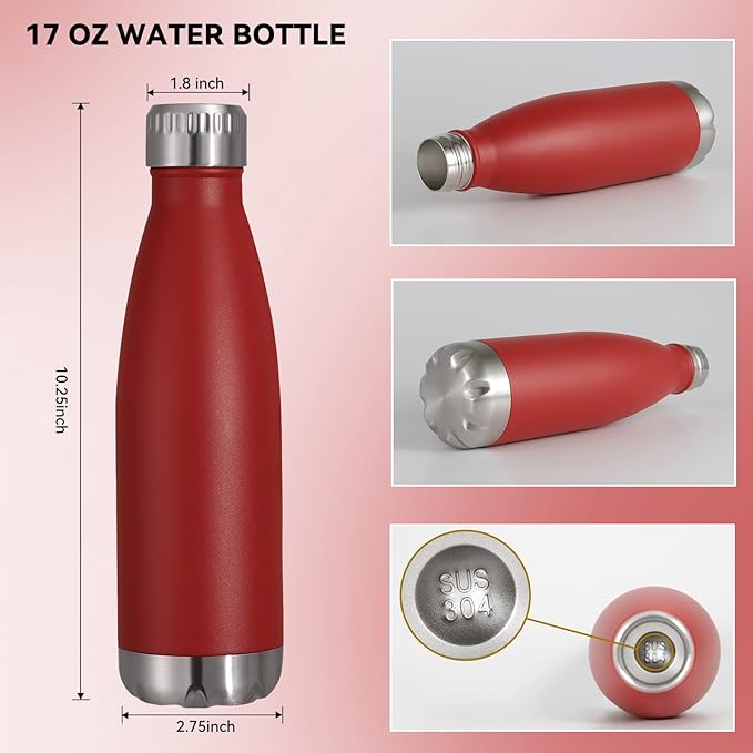 VEGOND 17oz Stainless Steel Water Bottles Bulk, Reusable Metal Sports Water Bottle Keeps Drink Hot and Cold, BPA Free Double Wall Vacuum Cola Shape Insulated Water Bottles for Camping Gym, 4 Pack