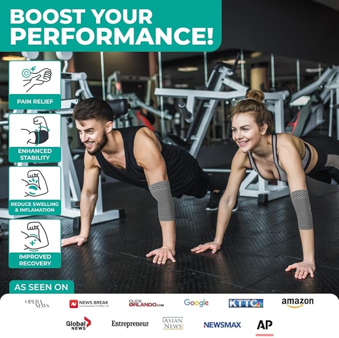 Modvel 2 Pack Elbow Brace - Golfer's Elbow Compression Sleeve Support for Joint Pain Relief, Recovery, Tendonitis Braces, Tennis Elbows Brace For Men & Women, Workout & Weightlifting Arm Wrap