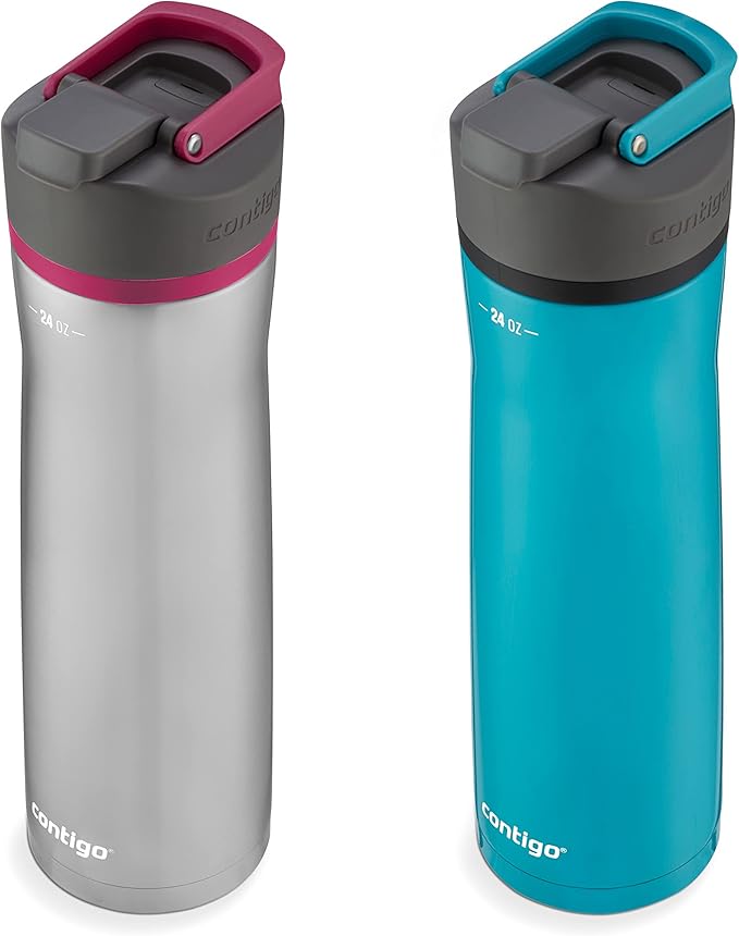 Contigo Cortland Chill 2.0 Vacuum-Insulated Stainless Steel Water Bottle Spill-Proof Lid Preserves Temperature for Hours 24oz 2-Pack Juniper & Dragonfruit Ideal for Travel and Daily Use
