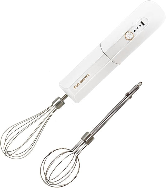 Cordless Hand Mixer, Foldable Design Handheld Electric Whisk with 3 Speed Modes, Hand Held Egg Beater with 2 Detachable Stir Whisks (White)