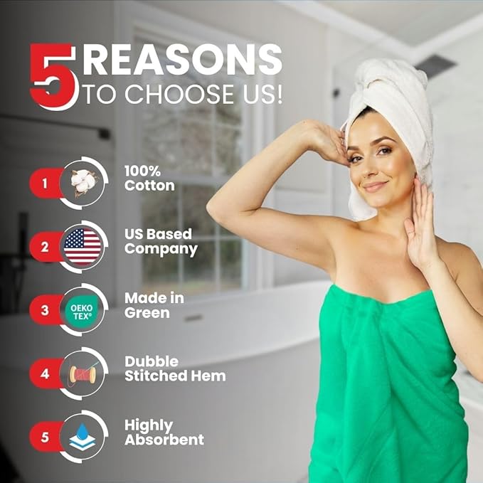 Infinitee Xclusives– Luxury Bath Sheets Towels – 2 Pack 600 GSM (35X70 Inches)– 100% Ring Spun Cotton Large Bath Towels for Bathroom (Vivid Green, Bath Sheet Pack of 2)