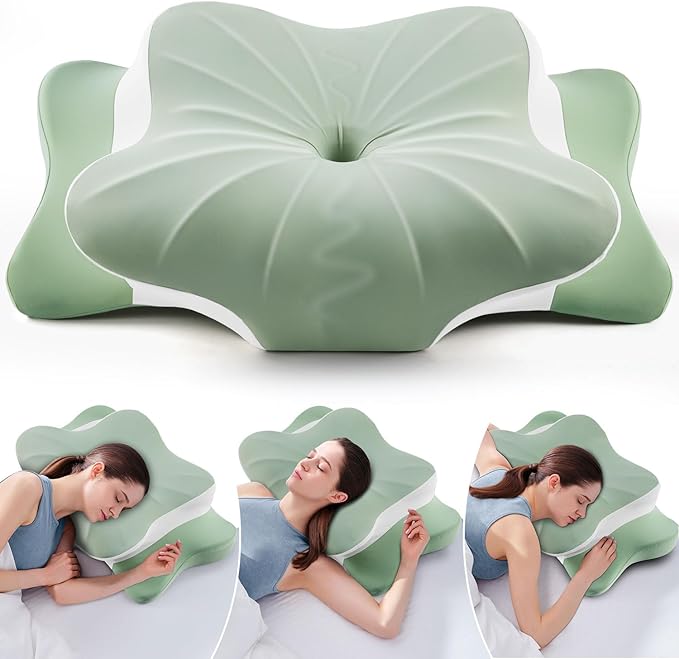 Cervical Pillow for Neck Pain Relief -Cooling Ergonomic Memory Foam Pillow with Ice Silk Pillowcase, Dual-Height Orthopedic Support Contour Pillow for Side/Back/Stomach Sleepers, CertiPUR-US Certified