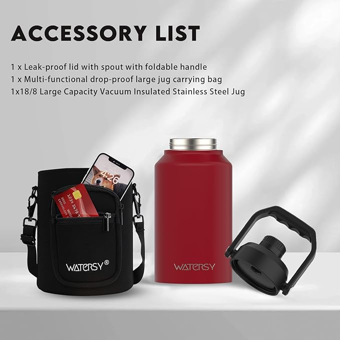 2/3 Gallon Water Bottle Insulated(Cold for 48 Hrs),BPA Free&Leak Proof,87oz Stainless Steel Water Jug/Flask,Big thermo,Large Water Bottle with Handle for Gym,Hiking,Camping,Red