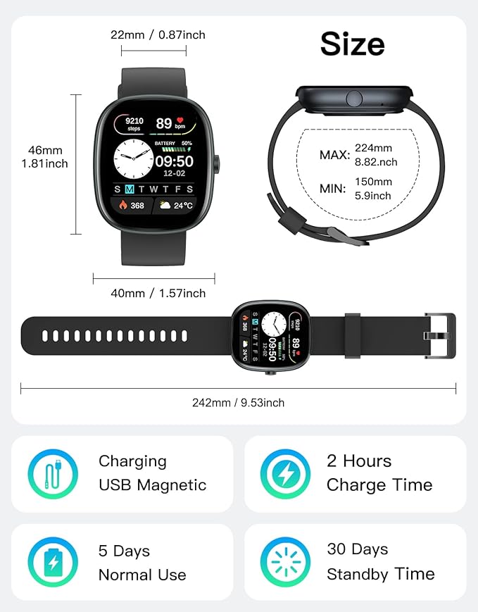 Fitness Tracker 2025 Ver. (Answer/Make Calls), 1.85" Smart Watch Fitness Watches for Women Men with 24/7 Heart Rate Blood Oxygen Monitor Sleep Tracker 100+ Sport Modes IP68 Waterproof (Black)