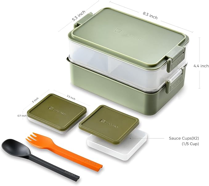 linoroso Stackable Bento Box Adult Lunch Box | Meet All You On-the-Go Needs for Food, Salad, and Snack Box, Premium Bento Lunch Box for Adults Include Utensil Set, Dressing Containers - Pale Mint