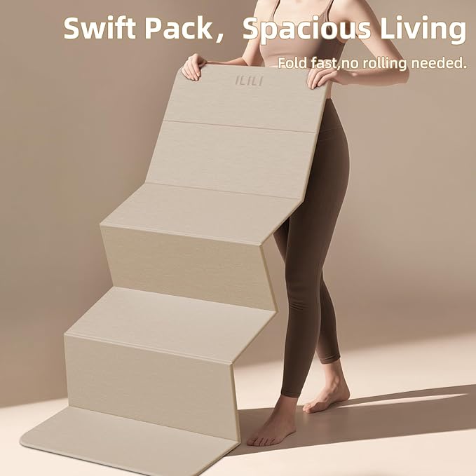 ILILI Foldable Yoga Mat, 10mm Thick, TPE Material, Extra Long 75"L x 26"W, Soft and Comfortable Folding Mat 0.4 Inches, Easy to Carry and Store, 190*66cm Portable Multi-Functional Use for Yoga, Home Exercise & Outdoor