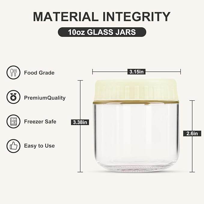 Overnight Oats Containers with Lids, 10oz Glass Jars with Lids 8 pcs, Milk White, Wide Mouth Mason jars for Salad, Yogurt, Snacks, Meal Prep