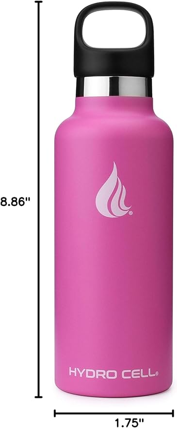 HYDRO CELL Stainless Steel Water Bottle with Straw & 2 Standard Mouth Lids (32oz 24oz 20oz 16oz) Keeps Liquids Hot or Cold w/Double Wall Vacuum Insulated Leak Proof Sport Design (Fuchsia 20oz)
