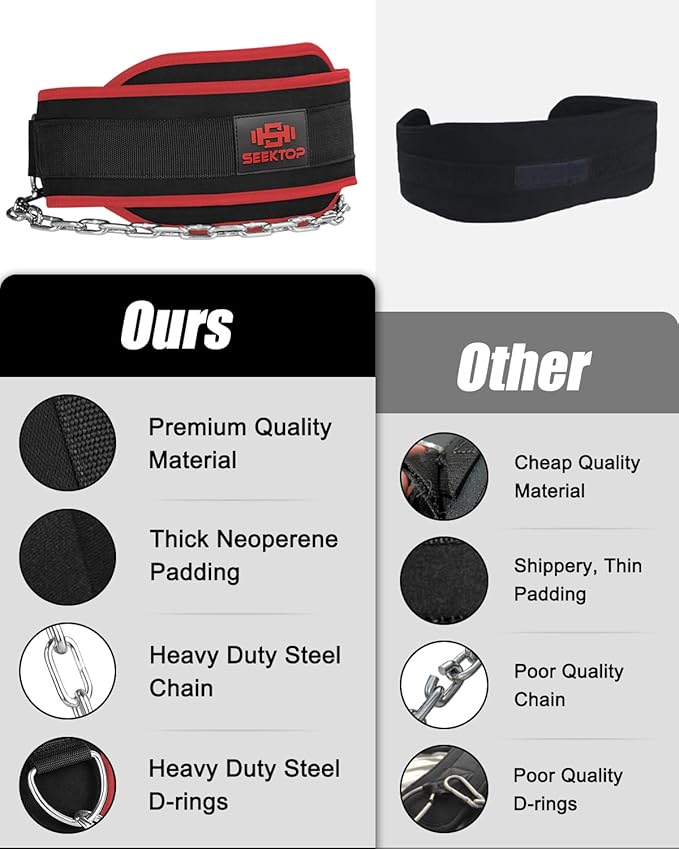 Seektop Dip Belt With Chain for Weightlifting - Neoprene Waist Belt for GYM Workout, Pull Ups, Crossfit, Weight Lifting, Squat, Training, Fitness - for Men & Women